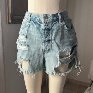 Thrashed Denim Cutoff Shorts Distressed Festival Y2K Mid Rise 32 Free People